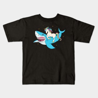 Unicorn Riding Shark Kids T-Shirt